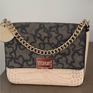Tous Black and Cream Shoulder Bag with Chain Strap